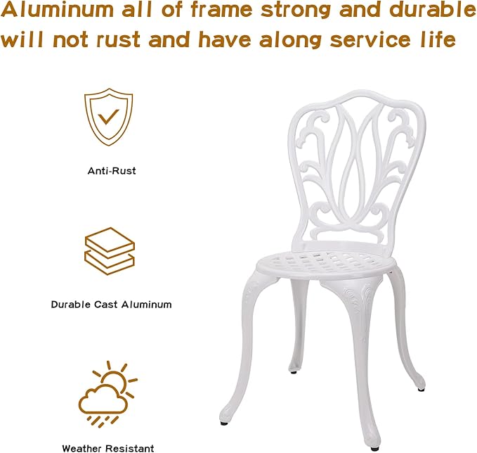 3-Piece Patio Bistro Furniture Set Cast-Aluminum Bistro Table Set for Lawn,Garden,Backyard - LeafyLoom
