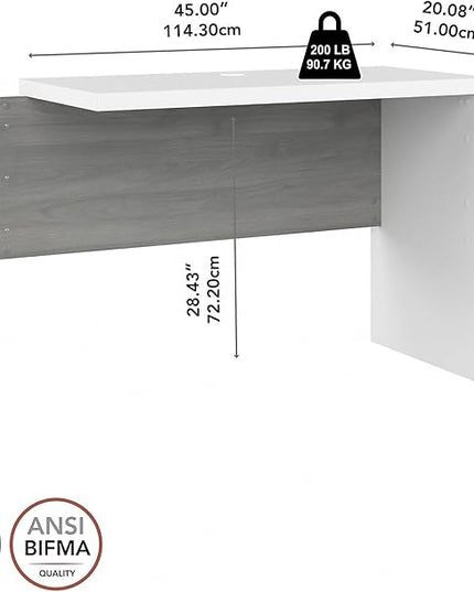 Bush Business Furniture Echo Desk Return/Bridge, Pure White and Shiplap Gray - LeafyLoom