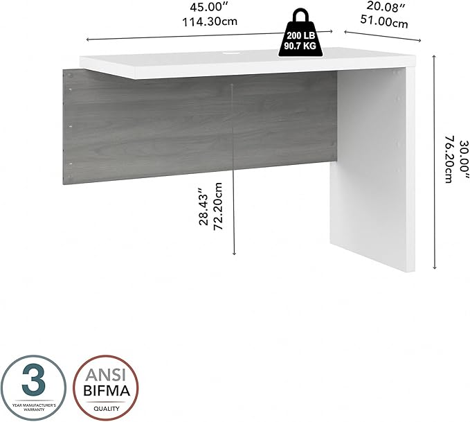 Bush Business Furniture Echo Desk Return/Bridge, Pure White and Shiplap Gray - LeafyLoom