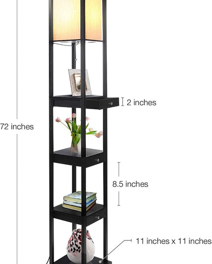 Brightech Maxwell Drawer Edition - Modern Shelf Floor Lamp with Drawer - Corner Display Floor Lamps with Shelves for Living Room, Bedroom and Office - Black - LeafyLoom