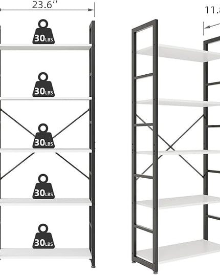 COTUBLR 5 Tier Bookshelf 24 Inch Bookcase Book Shelf Organizer Modern Tall Bookshelf Book Case Ladder Bookshelves Book Storage for Bedroom, Living Room, Home Office, Kitchen (White) - LeafyLoom