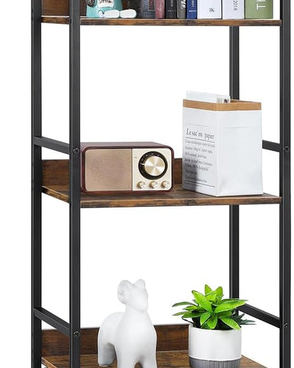 5 Tier Bookshelf with Storage, Bookcase with Drawers, Storage Shelves for Living Room / Home Office, Wood Shelves & Metal Shelf Organizer, Book Shelf for Bedroom, Tall & Ladder Bookshelf, Brown - LeafyLoom