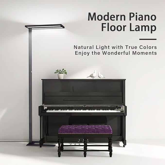 STERREN Eye-Care Led Floor Lamp,76'' Tall Office Floor Lamp, 80W Black Modern Free-Standing Lamp,10000LM Bright Reading Lamp for Study Room,Living Room,Meeting Room,4000K - LeafyLoom