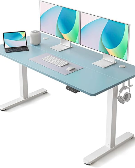 FEZIBO Electric Standing Desk, 55 x 24 Inches Height Adjustable Stand up Desk, Sit Stand Home Office Desk, Computer Desk, Blue - LeafyLoom