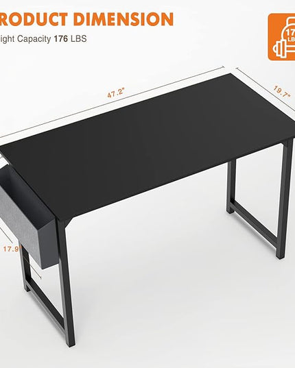 Computer Desk Home Office Desk 47 Inch Writing Desks Small Space Desk Study Table Modern Simple Style Work Table Student Desk PC Table with Storage Bag Headphone Hook Metal Frame for Home, Bedroom - LeafyLoom