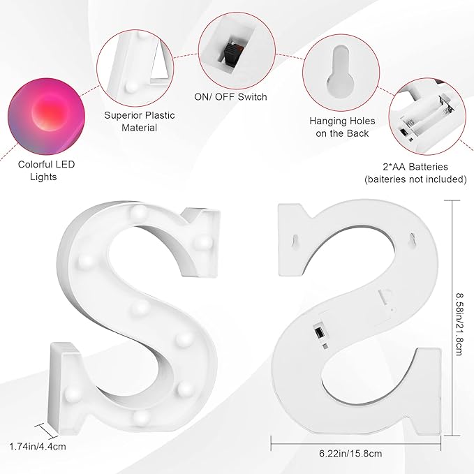 Letter LED Lights, 16 Colors Changing LED Marquee Letter Lights, Dimmable Night Lights for Wedding, Birthday, Holiday, Party, Bar, Christmas Decoration,Dorm Room Decor-Multicolor S - LeafyLoom