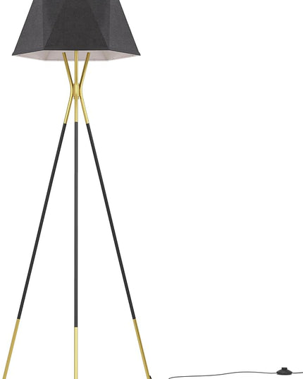 Inlight 65" Modern 1-Light Black and Gold Tripod Floor Lamp with Geometric Design Shade and Black Metal Legs, Bulb Not Included, IN-0808-1-BK - LeafyLoom