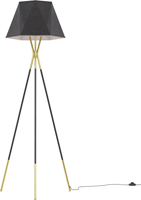 Inlight 65" Modern 1-Light Black and Gold Tripod Floor Lamp with Geometric Design Shade and Black Metal Legs, Bulb Not Included, IN-0808-1-BK - LeafyLoom