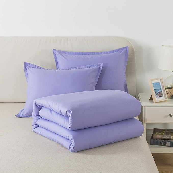 Lavender Purple Comforter Set Twin Size, Solid Luxury Down Alternative Soft Boho Bedding Comforter Set, Breathable Fluffy Microfiber Skin-friendly Comforter (68"x90") for All Seasons - LeafyLoom