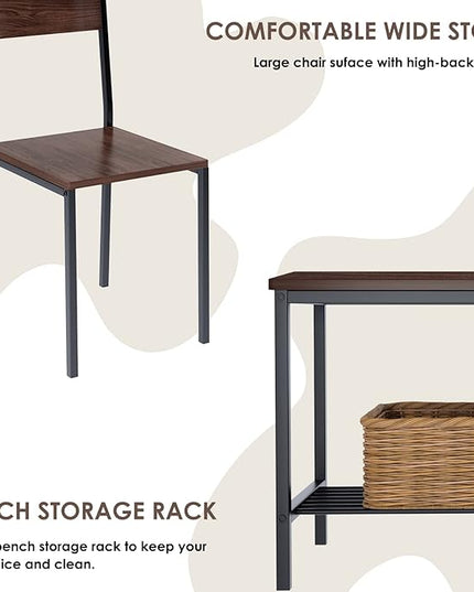 SogesHome 4-Piece Kitchen Table and 2 Chairs for 4 with Bench, Dining Table Set for Small Space, Apartment, Living-Room, Restaurant, Dark Walnut - LeafyLoom