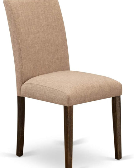 East West Furniture I3AB7-747 Irving 7 Piece Modern Dining Set Consist of a Round Wooden Table with Pedestal and 6 Light Sable Linen Fabric Parson Chairs, 48x48 Inch - LeafyLoom