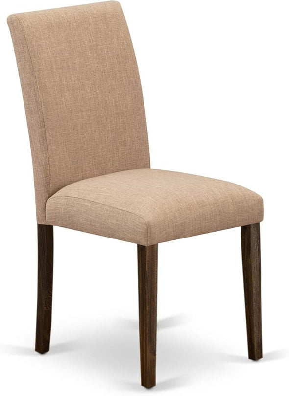 East West Furniture I3AB7-747 Irving 7 Piece Modern Dining Set Consist of a Round Wooden Table with Pedestal and 6 Light Sable Linen Fabric Parson Chairs, 48x48 Inch - LeafyLoom