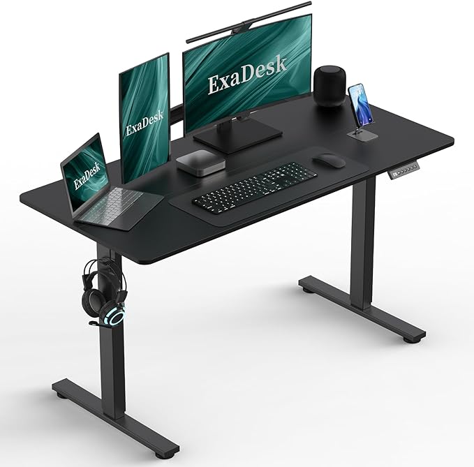 55 * 24 Inches Electric Standing Desk, Adjustable Height Sit Stand Up Desk with 3 Memory Presets, Motorized Home Office Computer Gaming Workstation Desk, Classical Black - LeafyLoom