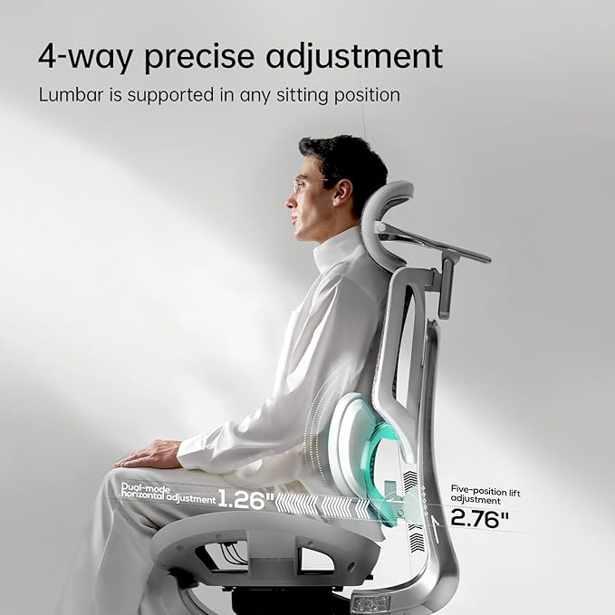 Hbada E3 Ergonomic Office Chair Ultra, Big and Tall Office Chair - with 3-Zone Dynamic Lumbar Support, 360° Mechanical Armrests, 4D Adjustable Headrest, Aluminum Alloy, Premium Mesh, Grey - LeafyLoom