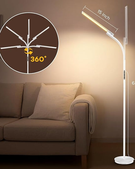 LED Floor Lamp, Floor Lamps for Living Room with Night Light & 5 Colors & 5 Brightness, Adjustable Gooseneck Floor Reading Lamp with Remote & Touch Control, Tall Standing Floor Lamp for Bedroom Office - LeafyLoom