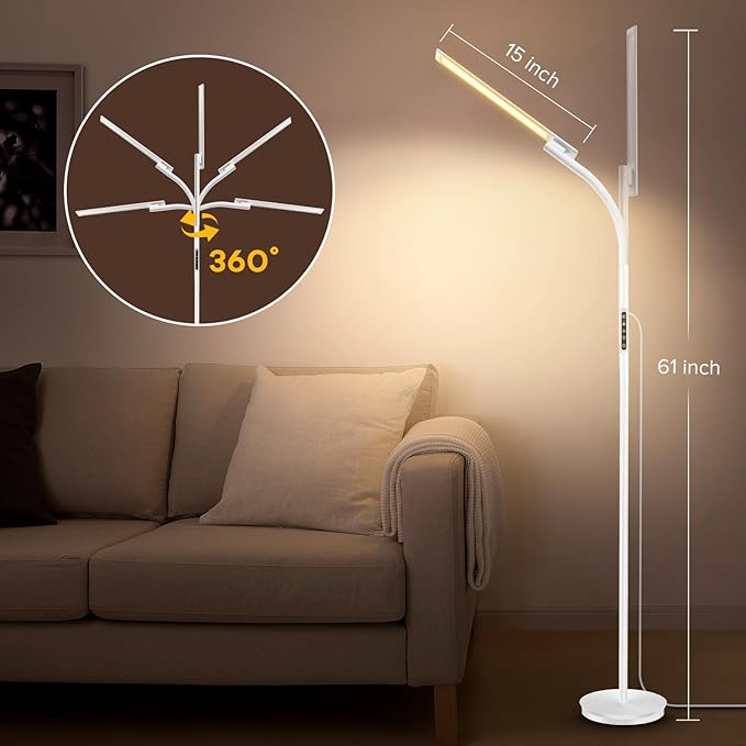 LED Floor Lamp, Floor Lamps for Living Room with Night Light & 5 Colors & 5 Brightness, Adjustable Gooseneck Floor Reading Lamp with Remote & Touch Control, Tall Standing Floor Lamp for Bedroom Office - LeafyLoom