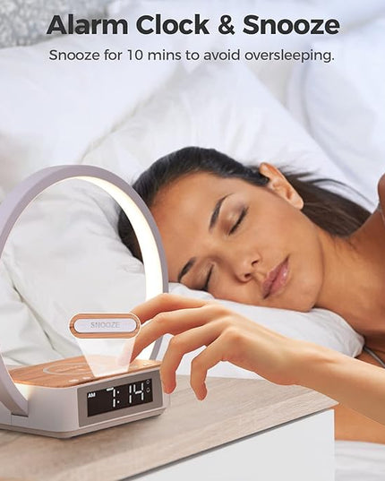 Desk Lamp with Alarm Clock Qi Wireless Charger, Touch Lamp for Bedroom 3 Light Hues, Bedside Lamp 10W Max Wireless Charging Table Lamp LED Eye-Caring Reading Nightstand Light for Living Room - LeafyLoom