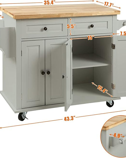 NSdirect Kitchen Island Cart,Kitchen Bar&Serving Cart Rolling on Wheels with Spice Rack Towel Holder Utility Storage Trolley with Storage Drawers for Home Hotel Kitchen Dinning Room(Grey) - LeafyLoom