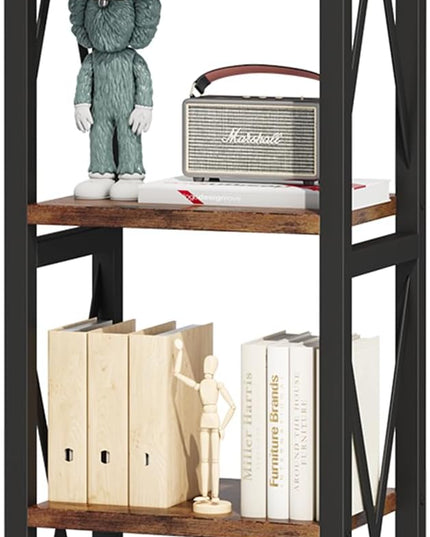 5-Tier Narrow Bookshelf, Ladder Bookshelf, Tall Bookshelf for Bedroom with Open Shelves, Office Bookshelf, Industrial Standing Bookshelf for Bedroom, Living Room and Home Office - LeafyLoom