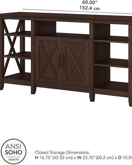 Bush Furniture Key West Tall Stand for 65 Inch TV, Farmhouse Entertainment Center with Storage, Bing Cherry - LeafyLoom