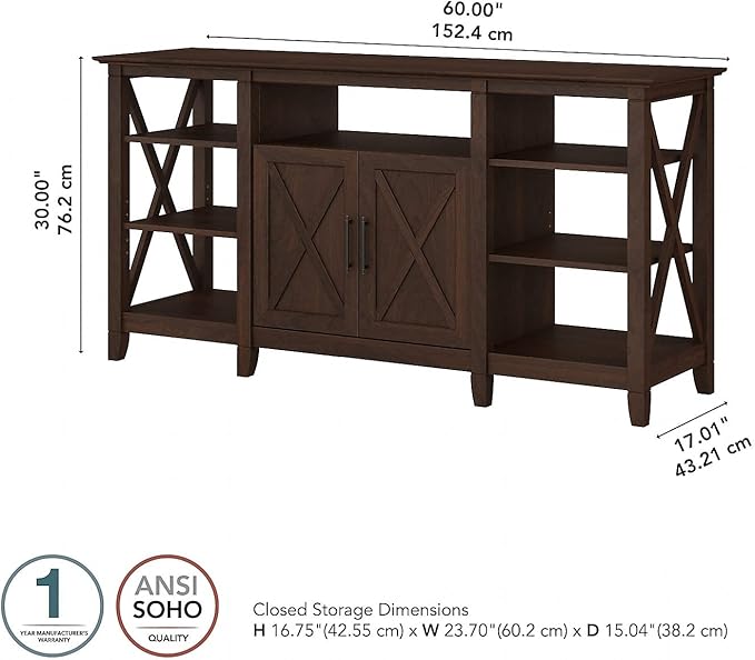 Bush Furniture Key West Tall Stand for 65 Inch TV, Farmhouse Entertainment Center with Storage, Bing Cherry - LeafyLoom