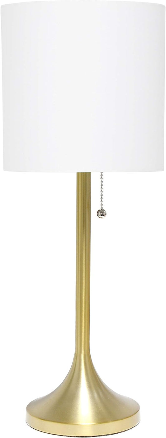 Simple Designs LT1076-GDW Tapered Fabric Drum Shade Table Lamp, Gold and White, 8 x 8 x 21 - LeafyLoom