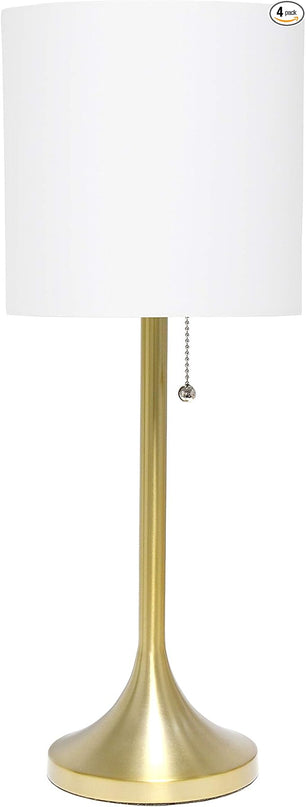 Simple Designs LT1076-GDW Tapered Fabric Drum Shade Table Lamp, Gold and White - (Pack of 4) - LeafyLoom