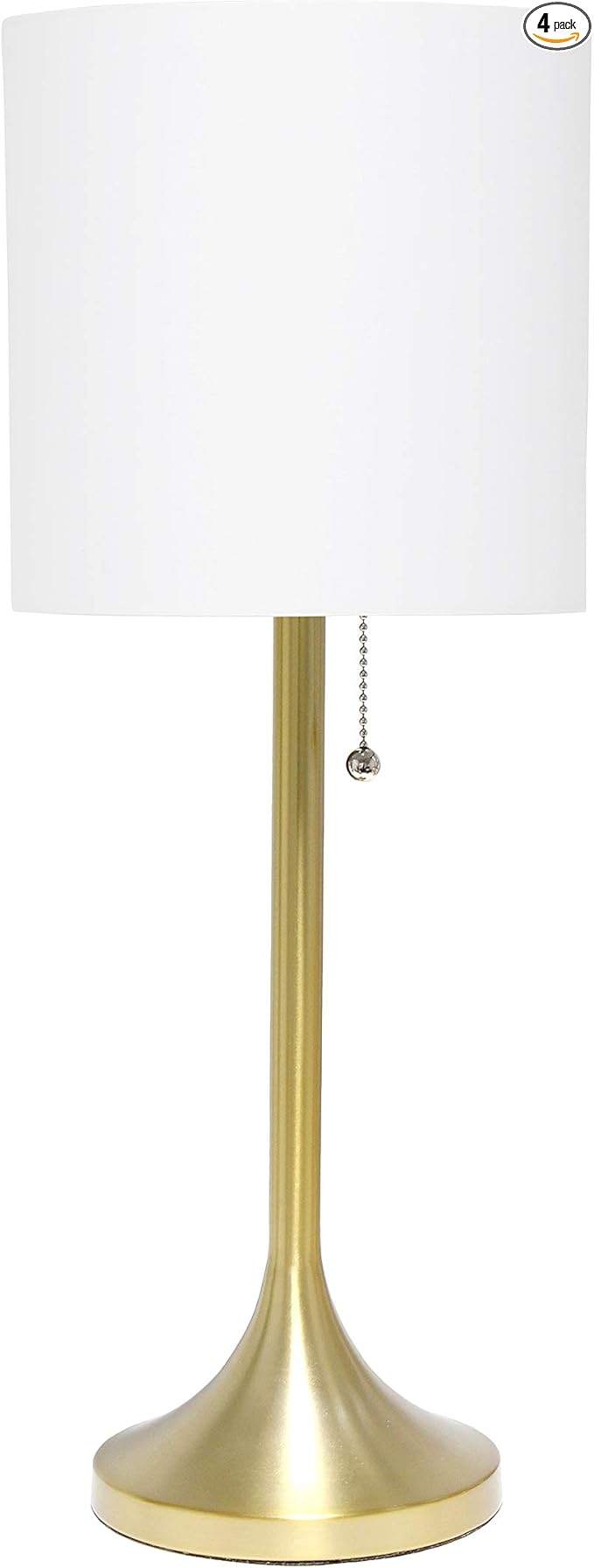 Simple Designs LT1076-GDW Tapered Fabric Drum Shade Table Lamp, Gold and White - (Pack of 4) - LeafyLoom