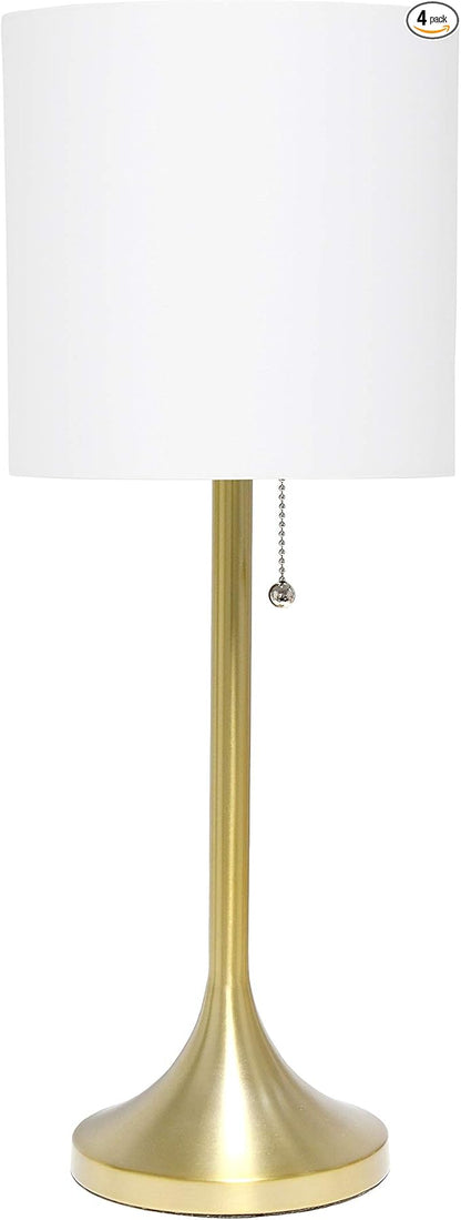 Simple Designs LT1076-GDW Tapered Fabric Drum Shade Table Lamp, Gold and White - (Pack of 4) - LeafyLoom