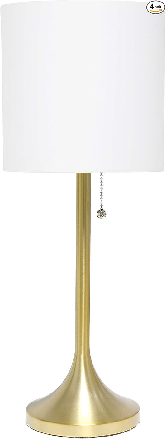Simple Designs LT1076-GDW Tapered Fabric Drum Shade Table Lamp, Gold and White - (Pack of 4) - LeafyLoom
