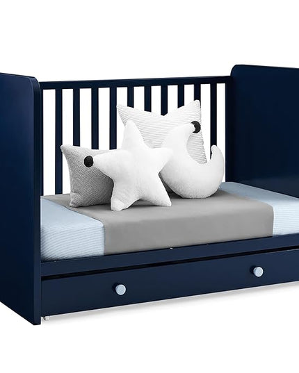 Delta Children babyGap Graham 4-in-1 Convertible Crib with Storage Drawer + Brannan Bear Bookcase with Bins + Brannan Bear Wall Shelf with 4 Hooks, Navy/Light Blue (Bundle) - LeafyLoom