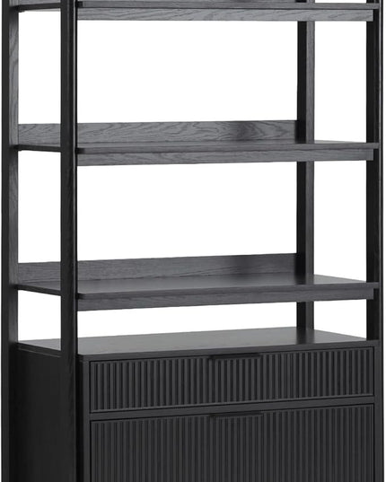 Walker Edison Modern Reeded 4-Shelf Bookshelf Bottom, 33 Inch, Two-Drawer Black - LeafyLoom