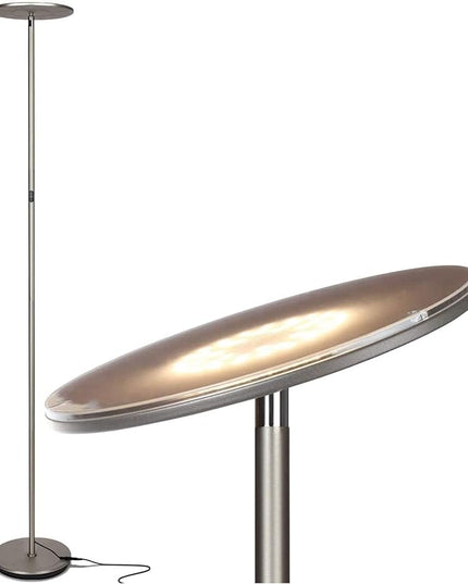 Brightech Sky LED Floor lamp, Torchiere Super Bright Floor Lamp for Living Rooms & Offices - Dimmable, Tall Standing Lamp for Bedroom Reading - Brushed Nickel - LeafyLoom