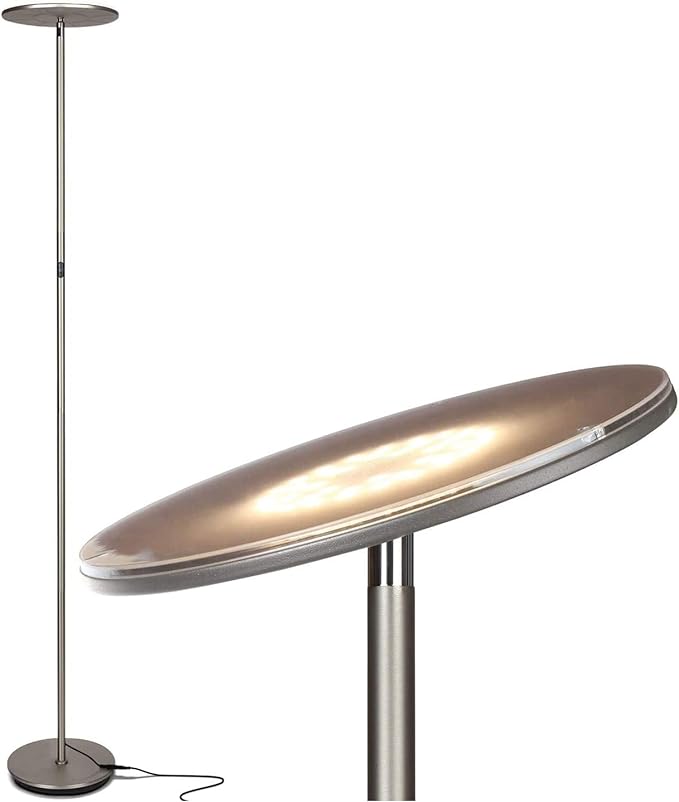 Brightech Sky LED Floor lamp, Torchiere Super Bright Floor Lamp for Living Rooms & Offices - Dimmable, Tall Standing Lamp for Bedroom Reading - Brushed Nickel - LeafyLoom