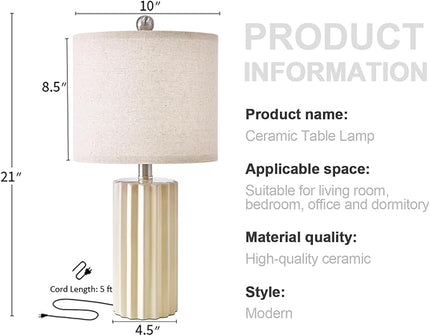 Oneach 21'' Farmhouse Ceramic Table Lamp Set of 2 for Bedroom Living Room House Decor Off-White Desk Lamps Home Office Dorm Rustic Modern Style Lamp - LeafyLoom