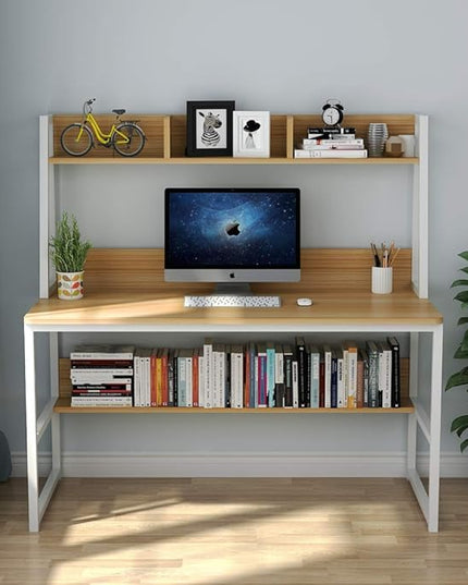Tribesigns Computer Desk with Hutch, 47 inches Home Office Desk with Space Saving Design with Bookshelf for Small Spaces (Light Walnut, 47) - LeafyLoom