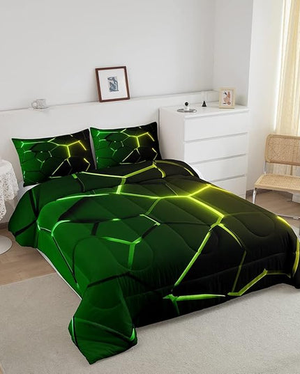 Honeycomb Comforter Green Yellow Hexagonal Print Bedding Set for Kids Boys Girls Children Beehive Geometrical Comforter Set Ultra Soft Decor Reticulated Duvet Set Full Size - LeafyLoom