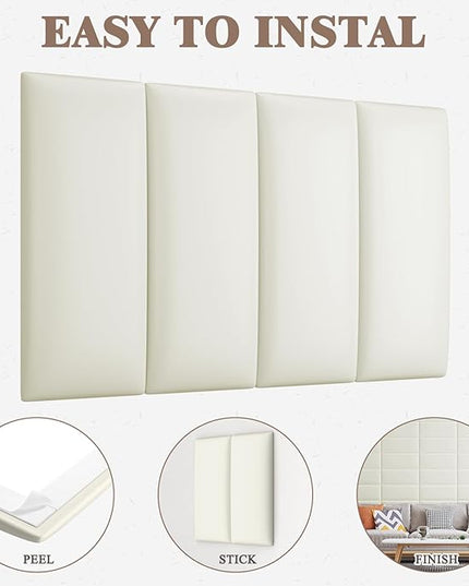 Twin Full Headboard, Wall Mounted Peel and Stick Headboard, Upholstered Leather Bed Headboard for Twin Size Bed, Floating Dorm Bedroom Tall Headboard Soundproof Wall Panels (6 Panels, 10"x24") - LeafyLoom