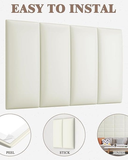 King Headboard, Wall Mounted Peel and Stick Headboard, Upholstered Leather Bed Headboard for King Size Bed, Floating Dorm Bedroom Tall Headboard Soundproof Wall Panels (12 Panels, 10"x24") - LeafyLoom