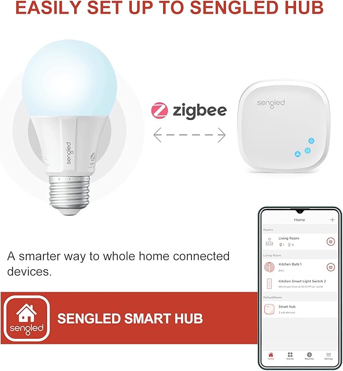 Sengled Zigbee Smart Light Bulbs, Smart Hub Required, Works with SmartThings and Echo with built-in Hub, Voice Control with Alexa and Google Home, Daylight 60W Equivalent A19 Alexa Light Bulb, 10 Pack Sengled