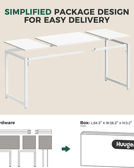 Computer Desk, 70 Inch Office Desk, Gaming Desk with Storage, Writing Desk Work Desk for Home Office, Study, Long Simple Desk, Large Legroom, Metal Frame, White - LeafyLoom