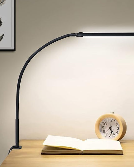 LED Desk Lamp with Clamp, Clamp Light with Adjustable Color Modes,Clip on Light with Long Flexible Gooseneck, Eye-Care Lamp Clamp for Study, Work, Home, Office, (Black, 12W) - LeafyLoom