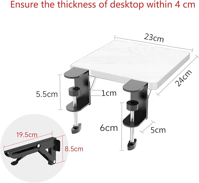 Ergonomics Desk Extender Tray, 9.5"x9.1" Punch-Free Clamp on, Foldable Keyboard Drawer Tray, Table Mount Arm Wrist Rest Shelf, Computer Elbow Arm Support - LeafyLoom