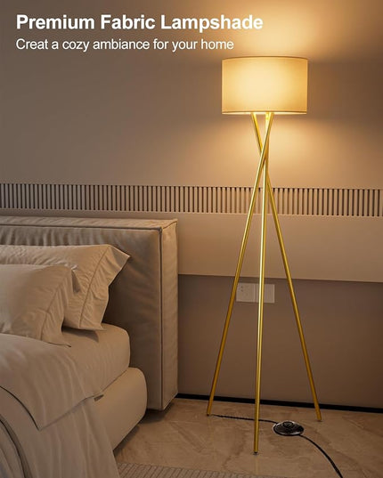 66IN Tripod Floor Lamp, Gold Standing Lamps with E26 Bulb Included, Mid Century Modern Tall Lamps for Living Room Bedroom Home Decor - LeafyLoom