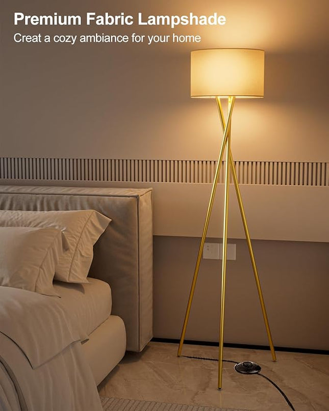 66IN Tripod Floor Lamp, Gold Standing Lamps with E26 Bulb Included, Mid Century Modern Tall Lamps for Living Room Bedroom Home Decor - LeafyLoom