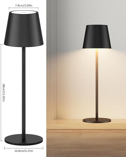 2 Pack Dimmable Table Lamp 3000k Warm White, IP54 Wireless Bottle Lamp for Indoor and Outdoor, 5000 mAh Rechargeable Table Lamp for Family, Restaurant & Bar(Black) - LeafyLoom
