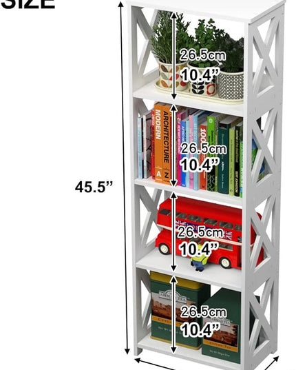 Small Bookcase - 5 Tier Small Bookshelves for Kids, Open Bookshelf, Book Storage Shelf Display Rack for Bathroom, Living Room, Bedroom, Office - White - LeafyLoom