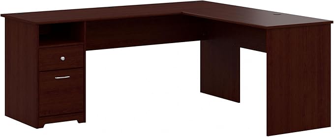 Bush Furniture L Shaped Desk with Drawers for Executive and Home Office | Cabot Collection Corner Table with Storage and Chrome Hardware Return, 72W, Harvest Cherry - LeafyLoom
