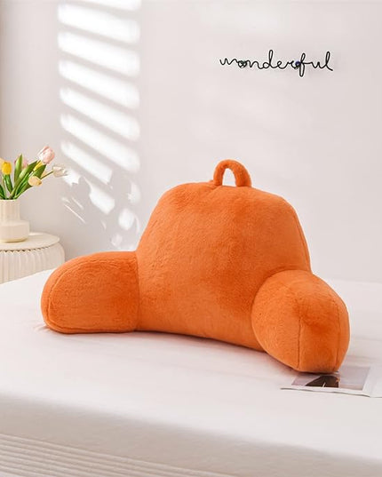 A Nice Night Faux Fur Reading Pillow Bed Wedge Large Adult Children Backrest with Arms Back Support for Sitting Up in Bed/Couch for Bedrest, Orange - LeafyLoom