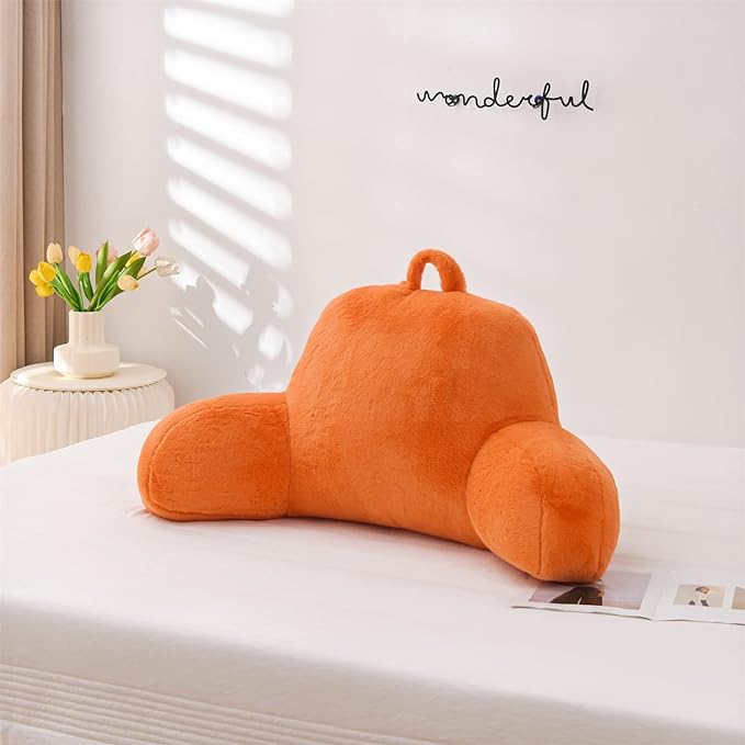 Aimuan Reading Pillow Bed Rest Wedge Large Adult Backrest Pillow with Arms Back Support for Sitting Up in Bed Cushion Incline Rest Sleeping Snoring Pillow, Orange - LeafyLoom